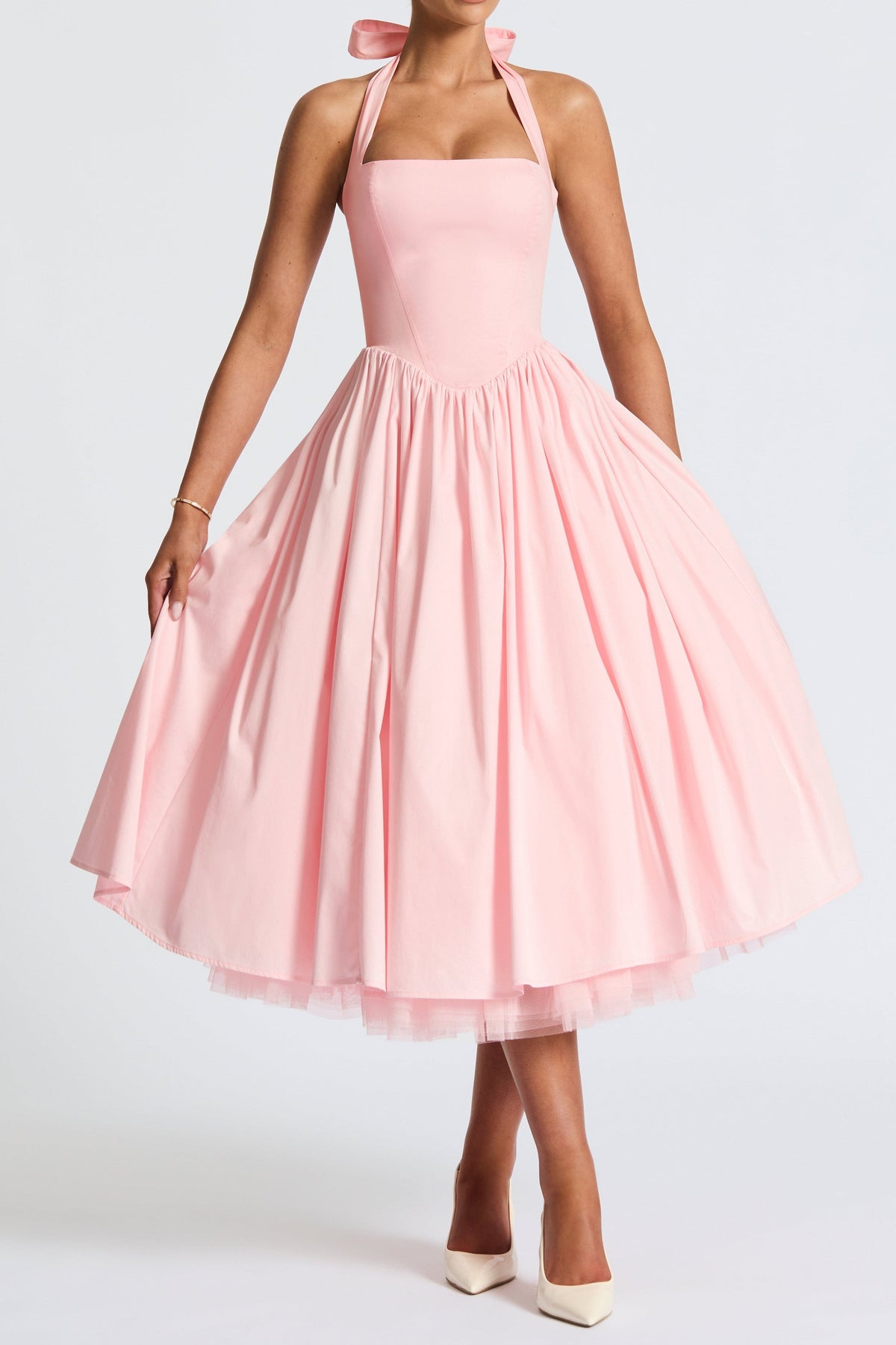 Cressida backless puffy Midi Dress - Blush Avalabel