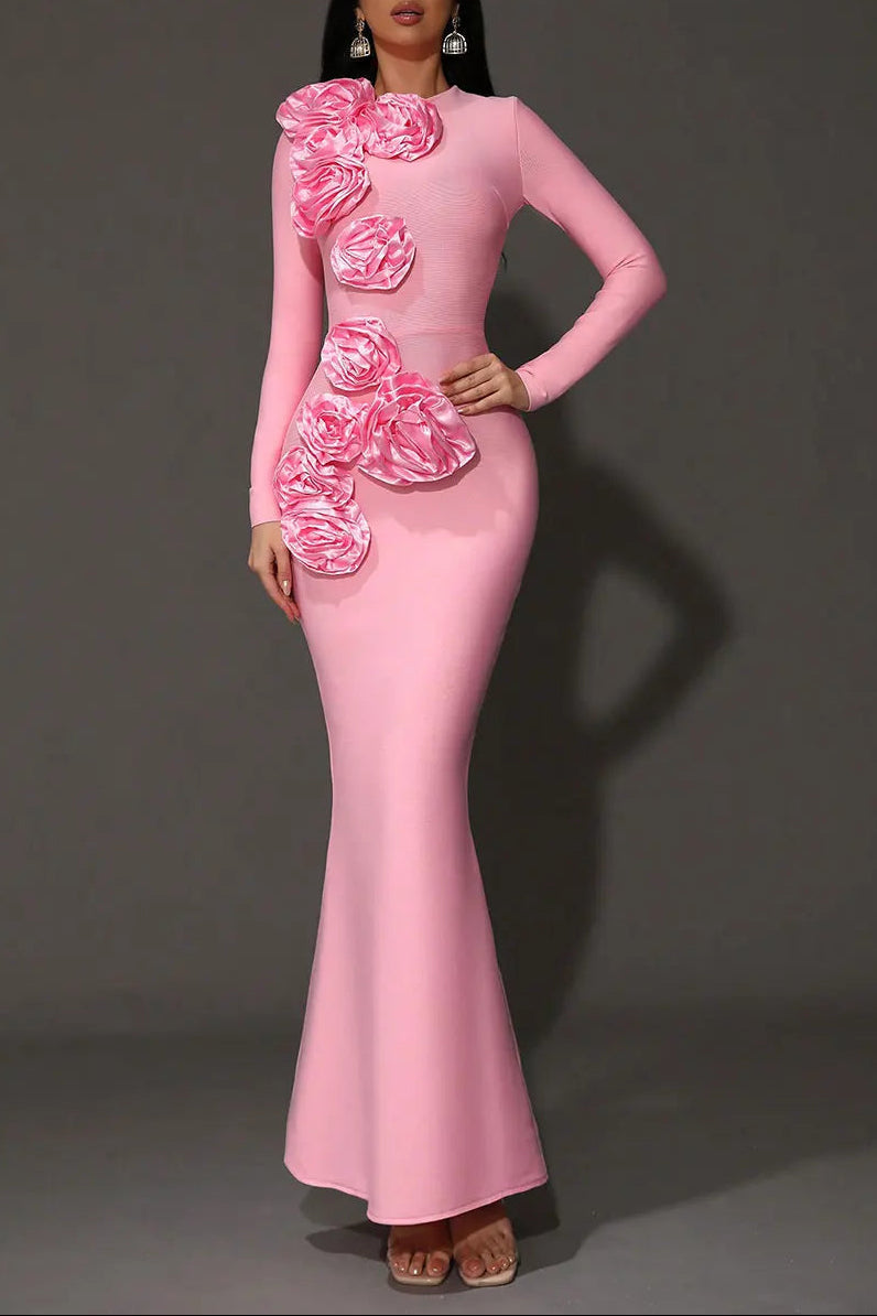 sally 3D Flower Decorative Bandage maxi Dress in pink Avalabel