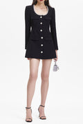 viola black Square Neck Rhinestone Pleated Mini Dress Avalabel