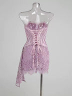 Kellie Strapless Lace Appliques Mini Dress In Light Purple Avalabel