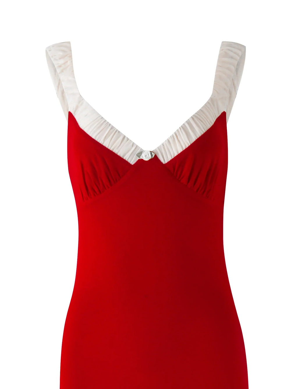 Red Bustier Maxi Dress with a V-Neckline Avalabel