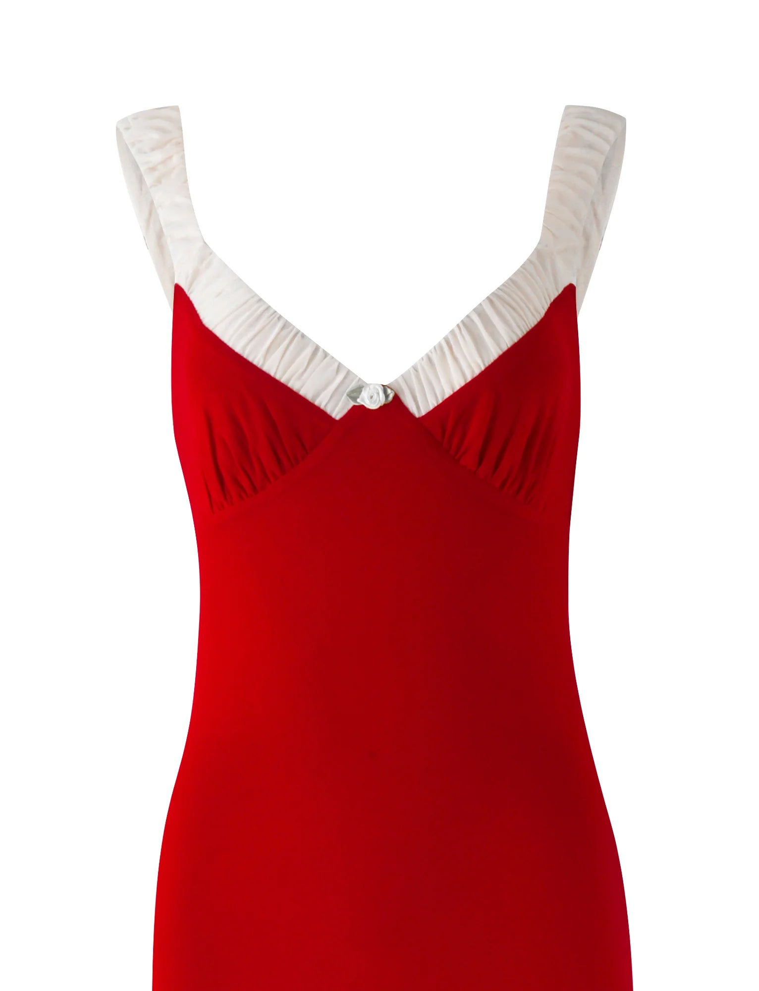Red Bustier Maxi Dress with a V-Neckline Avalabel
