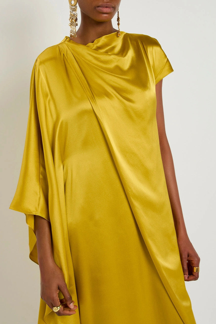 Yellow Draped Silk Maxi Dress Soraya