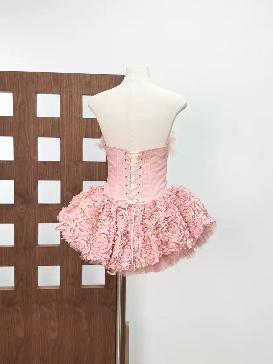Strapless Petal Floral Corset A Line Dress Avalabel
