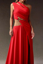 atalanta High Slit Hollowed-out Maxi Dress in red Avalabel