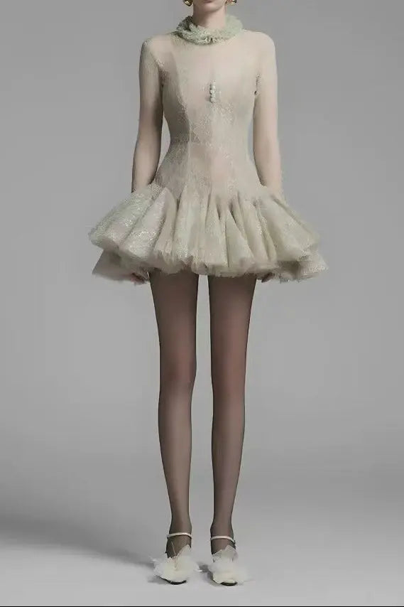 Embroidered Flared long sleeve Mini Dress Avalabel