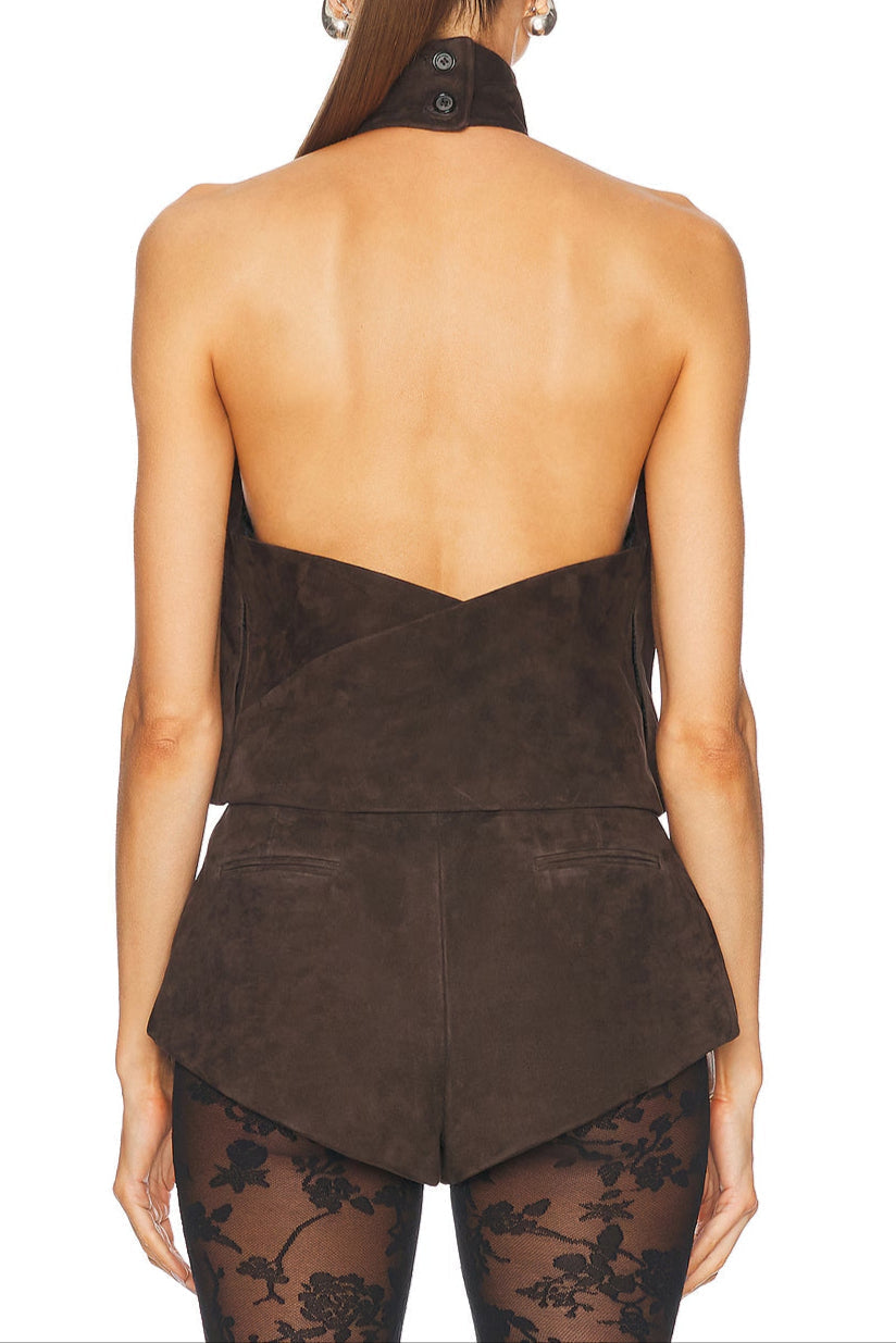 Suede Halter Top in Brown Soraya