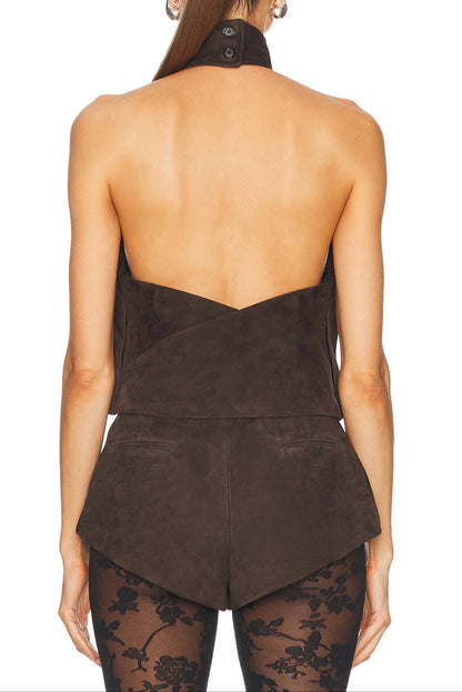 Suede Halter Top in Brown