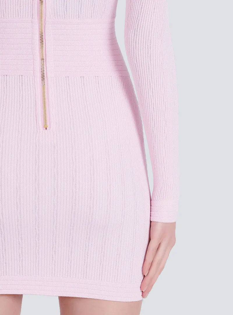 vicky v-neck button-detail ribbed mini dress in pink Avalabel