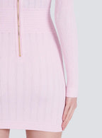 vicky v-neck button-detail ribbed mini dress in pink Avalabel