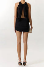 Cheryl Ruched Halter Bodycon Mini Dress in Black Avalabel