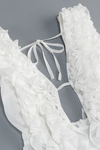 Charlotte Pleat Ruffle Maxi Dress in White Avalabel