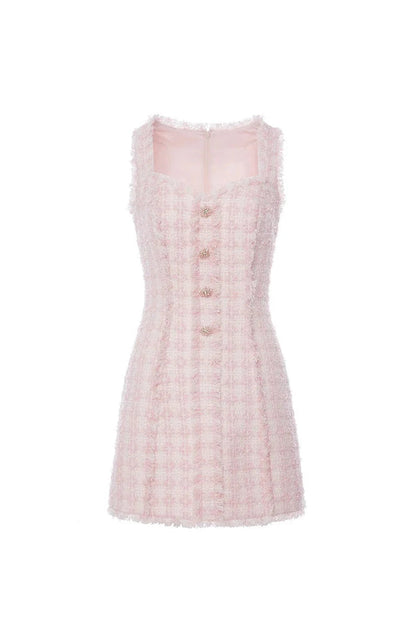 ophelia Pink square neck Tweed Trim mini Dress