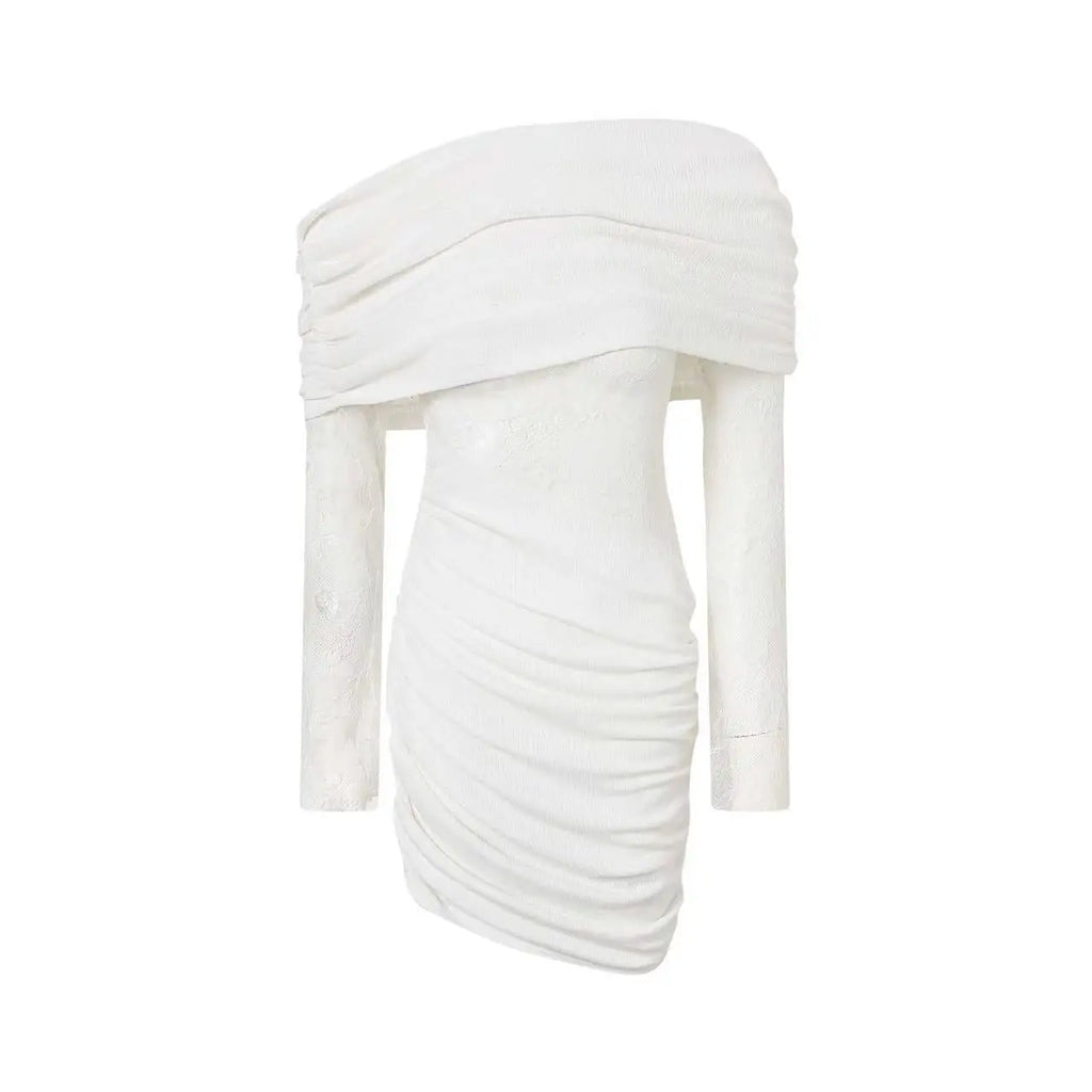 White lace strapless spliced knitted mini dress Avalabel