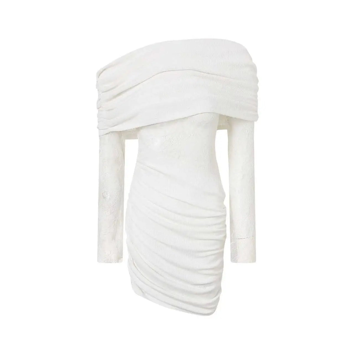 White lace strapless spliced knitted mini dress Avalabel