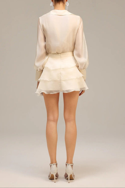 anna Wrap V-Neck Organza Shirt mini dress in apricot Avalabel