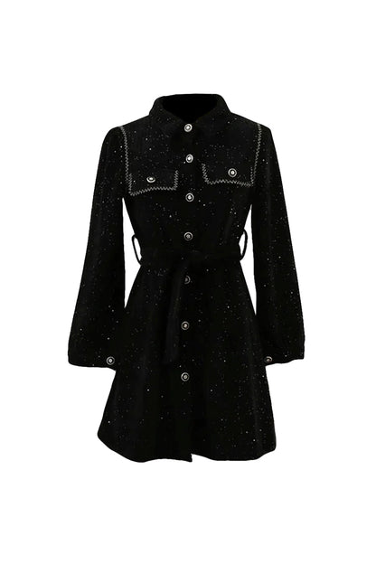 venus black Contrasting Stitching Detail Ribbed Dress