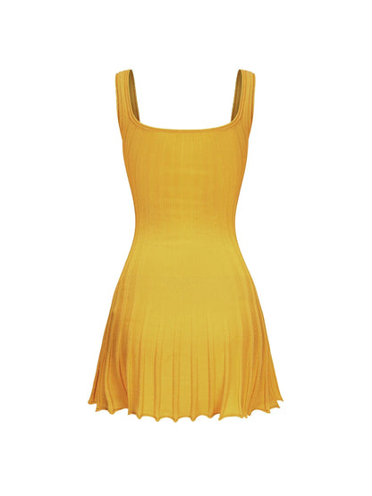 Doris Golf Knitted Suspender Mini Dress in Yellow
