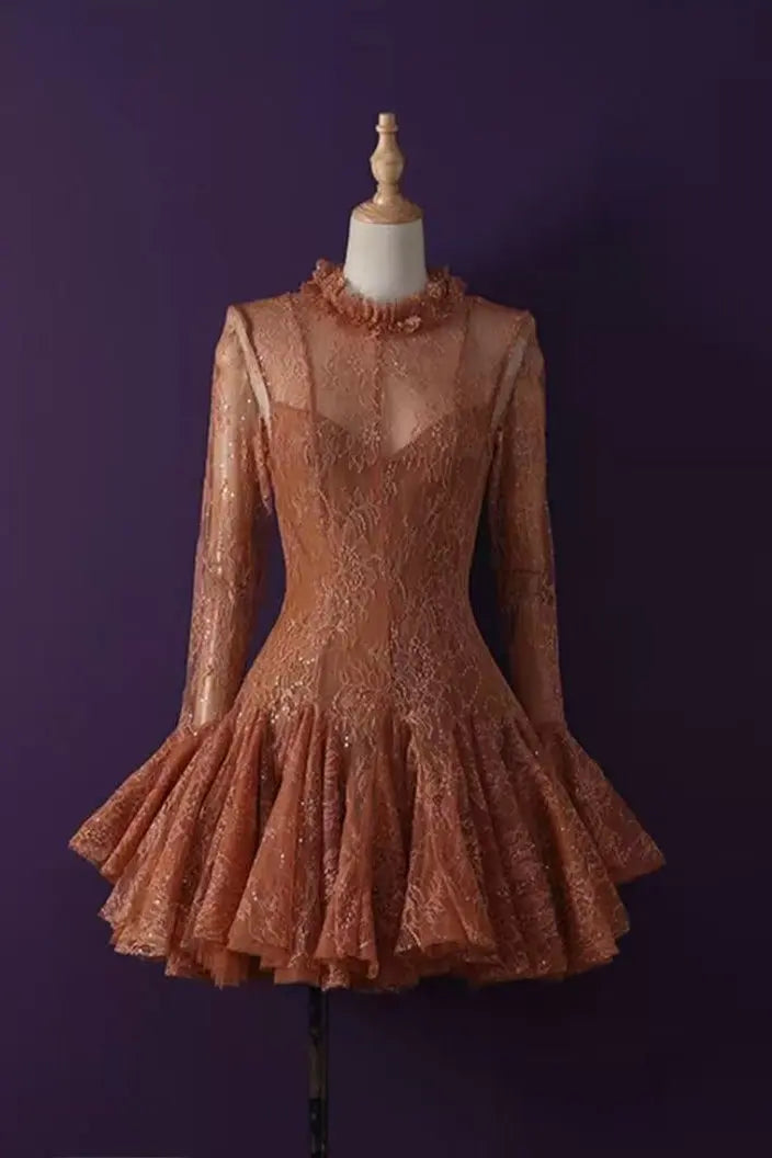Embroidered Flared long sleeve Mini Dress Avalabel