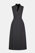 Asymmetric Collar Blazer Midi Dress in Grey Avalabel