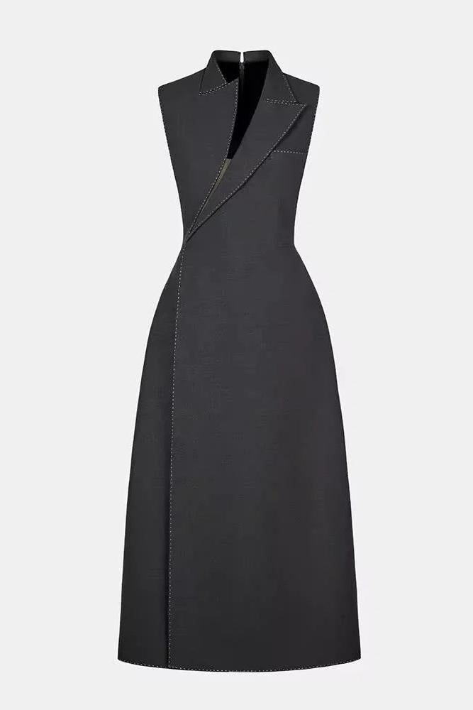 Asymmetric Collar Blazer Midi Dress in Grey Avalabel