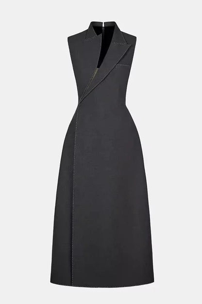 Asymmetric Collar Blazer Midi Dress in Grey