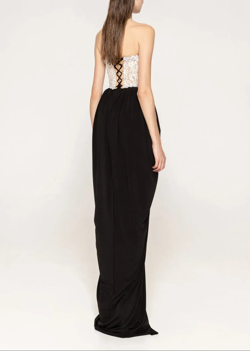 sharon Lace Beaded embellished Strapless Maxi Dress in black Avalabel