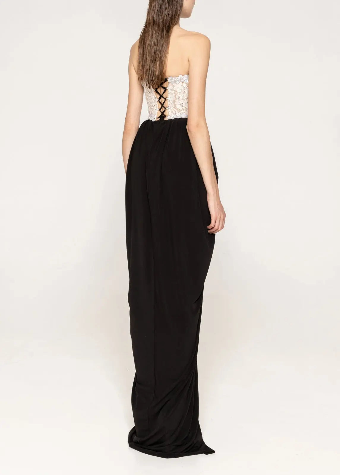 sharon Lace Beaded embellished Strapless Maxi Dress in black Avalabel