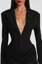 amelia v-neck ruched Blazer Mini Dress in black Avalabel