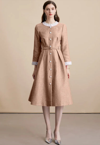 virginia Tweed Sequin khaki midi Dress