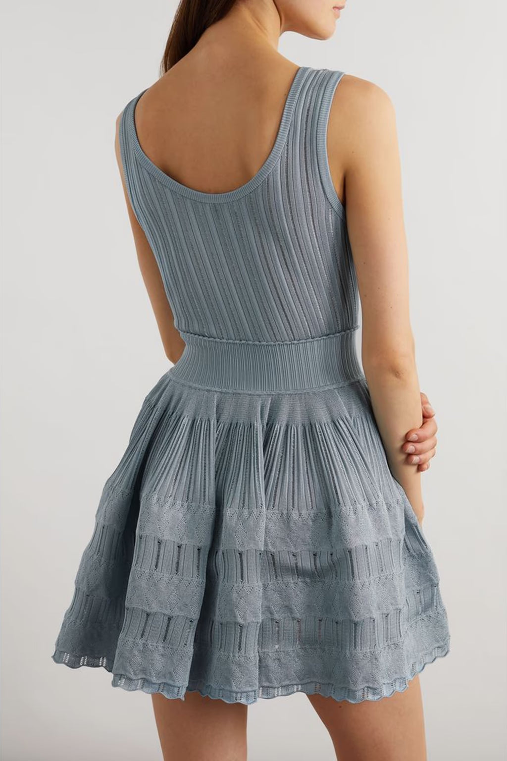 Ribbed Pointelle Knit Mini Dress in Blue Avalabel