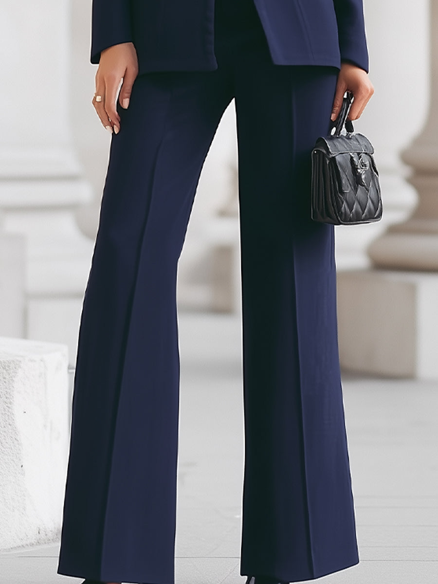 Sophisticated  High-Collar Blazer & Wide-Leg Trousers Set Avalabel