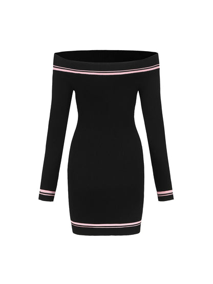 vanessa off-shoulder Knit mini Dress in black