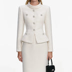 michaelia Cream Boucle Tailored Midi Dress set Avalabel