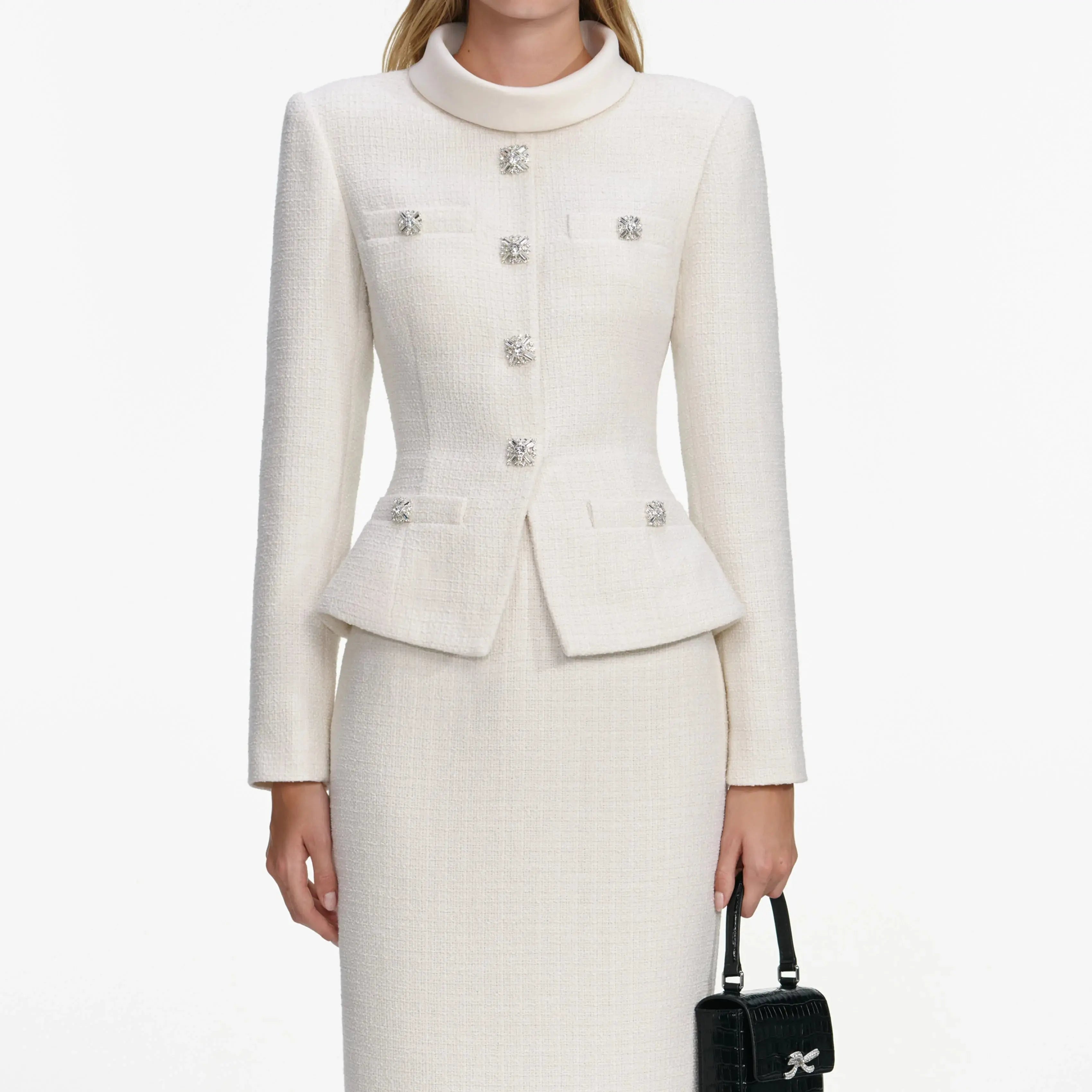 michaelia Cream Boucle Tailored Midi Dress set Avalabel