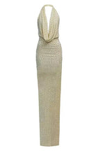 stephanie beading embellished halter backless maxi dress in Butter Avalabel