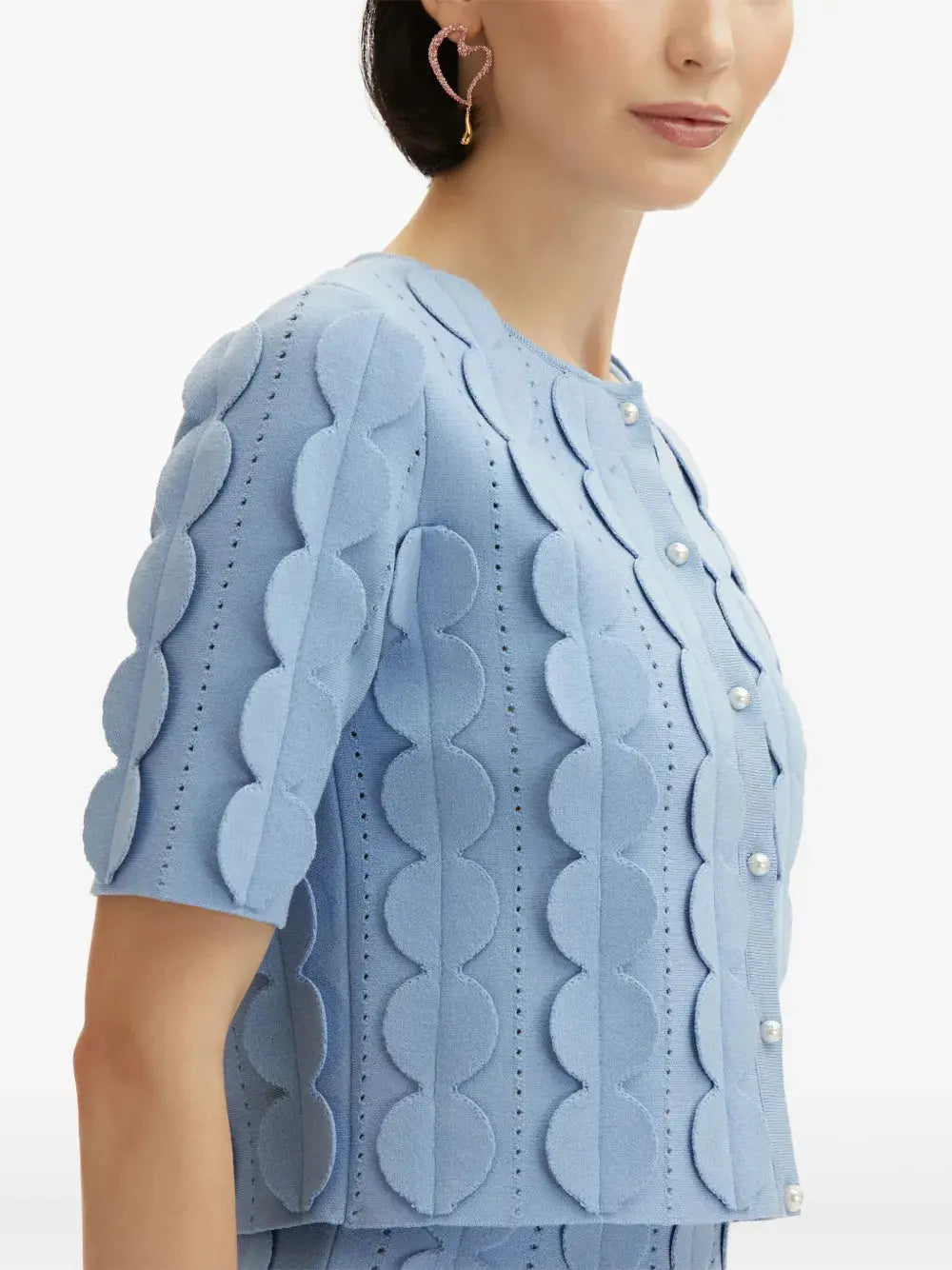 blue geometric circle pattern cardigan skirt two-piece set Avalabel