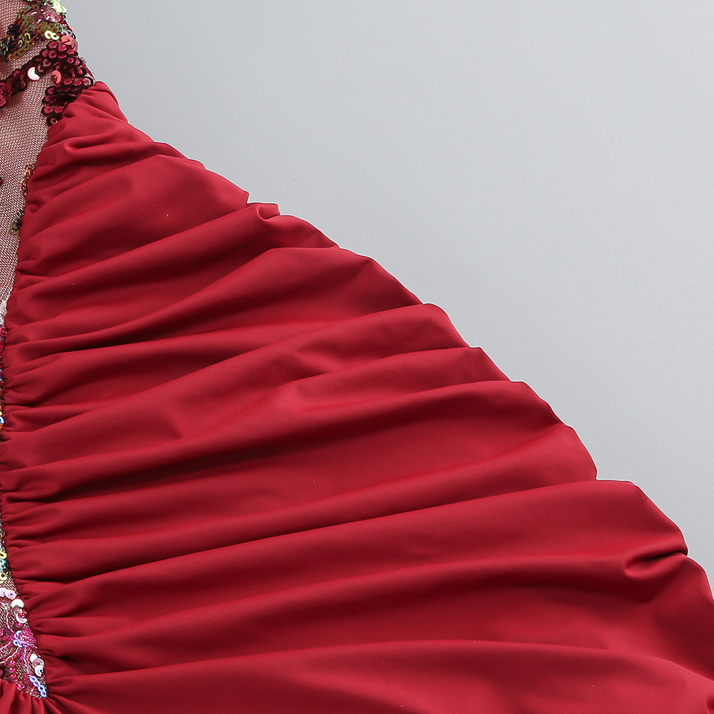 Tracy Sequin Embroidery Halter Maxi Dress in Red Avalabel