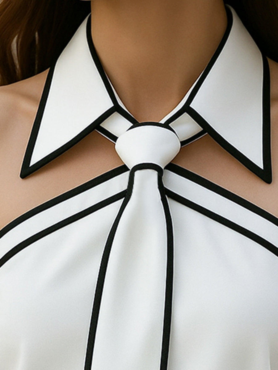 Stylish Sleeveless Halter Neck Blouse With Bold Contrast Trim Avalabel
