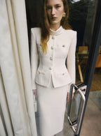 michaelia Cream Boucle Tailored Midi Dress set Avalabel