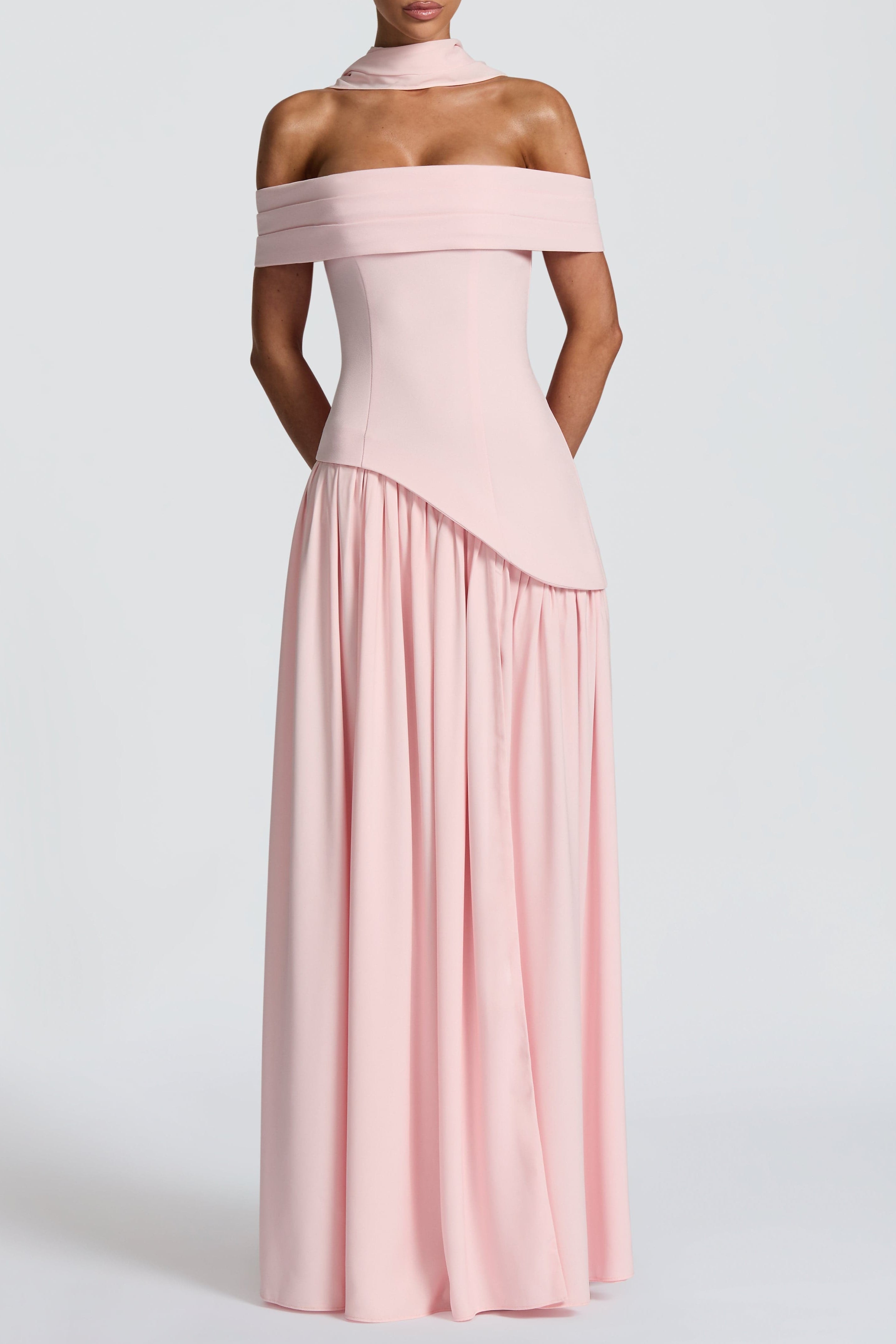 Dorothy Off-Shoulder High Slit Maxi Dress - Blush Avalabel