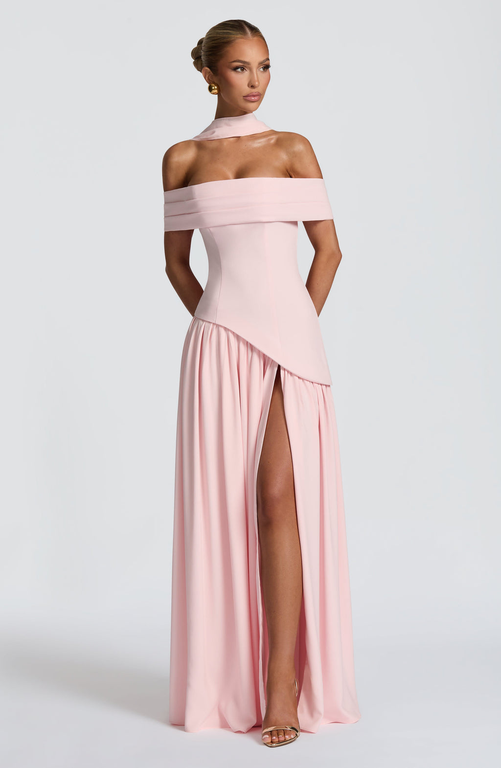 Dorothy Off-Shoulder High Slit Maxi Dress - Blush Avalabel