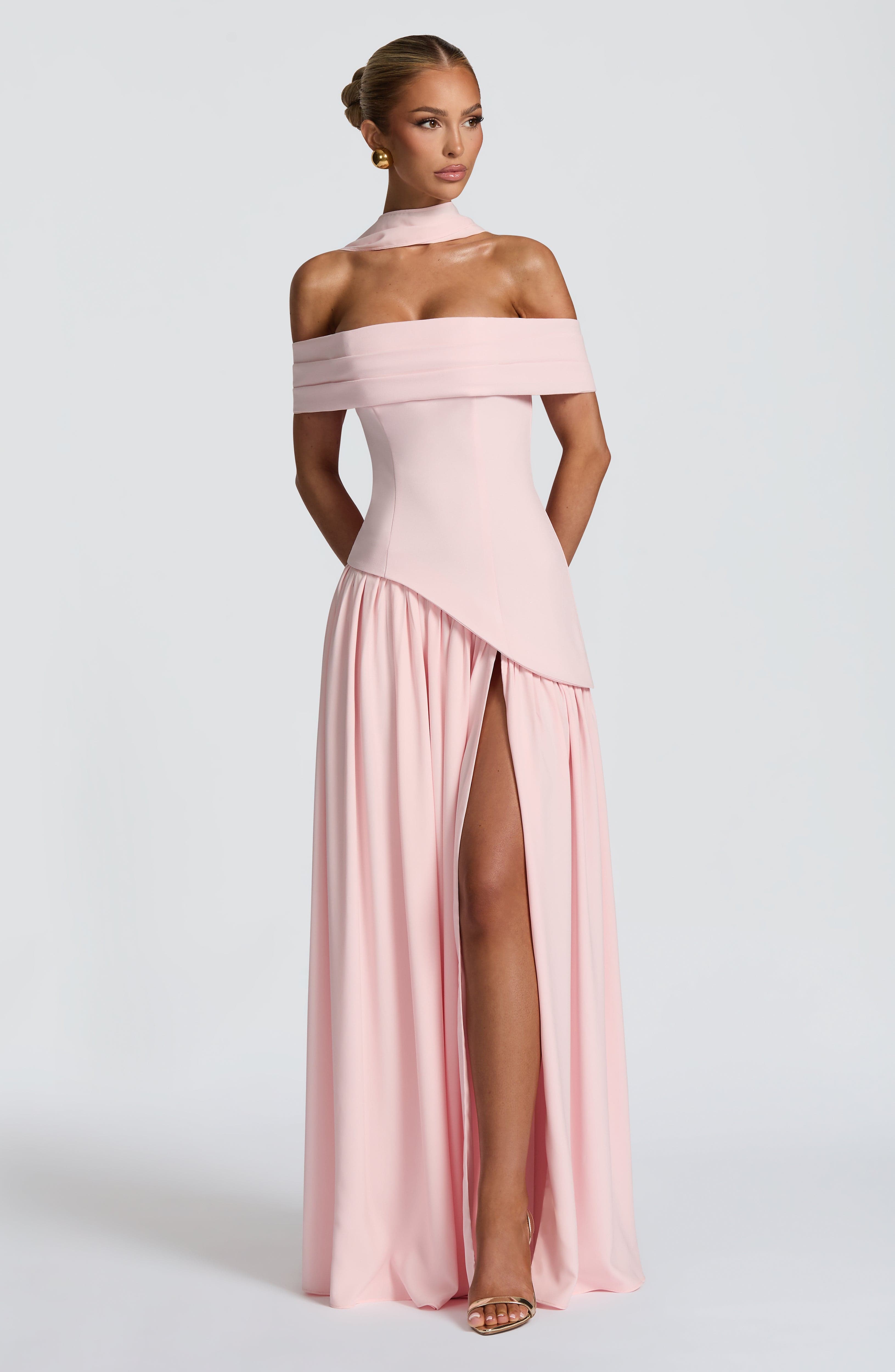 Dorothy Off-Shoulder High Slit Maxi Dress - Blush Avalabel