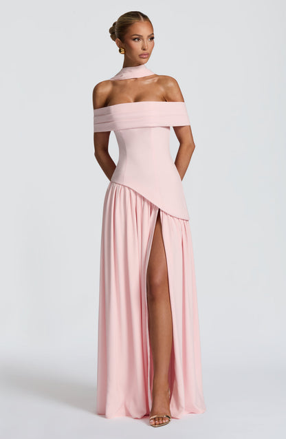 Dorothy Off-Shoulder High Slit Maxi Dress - Blush