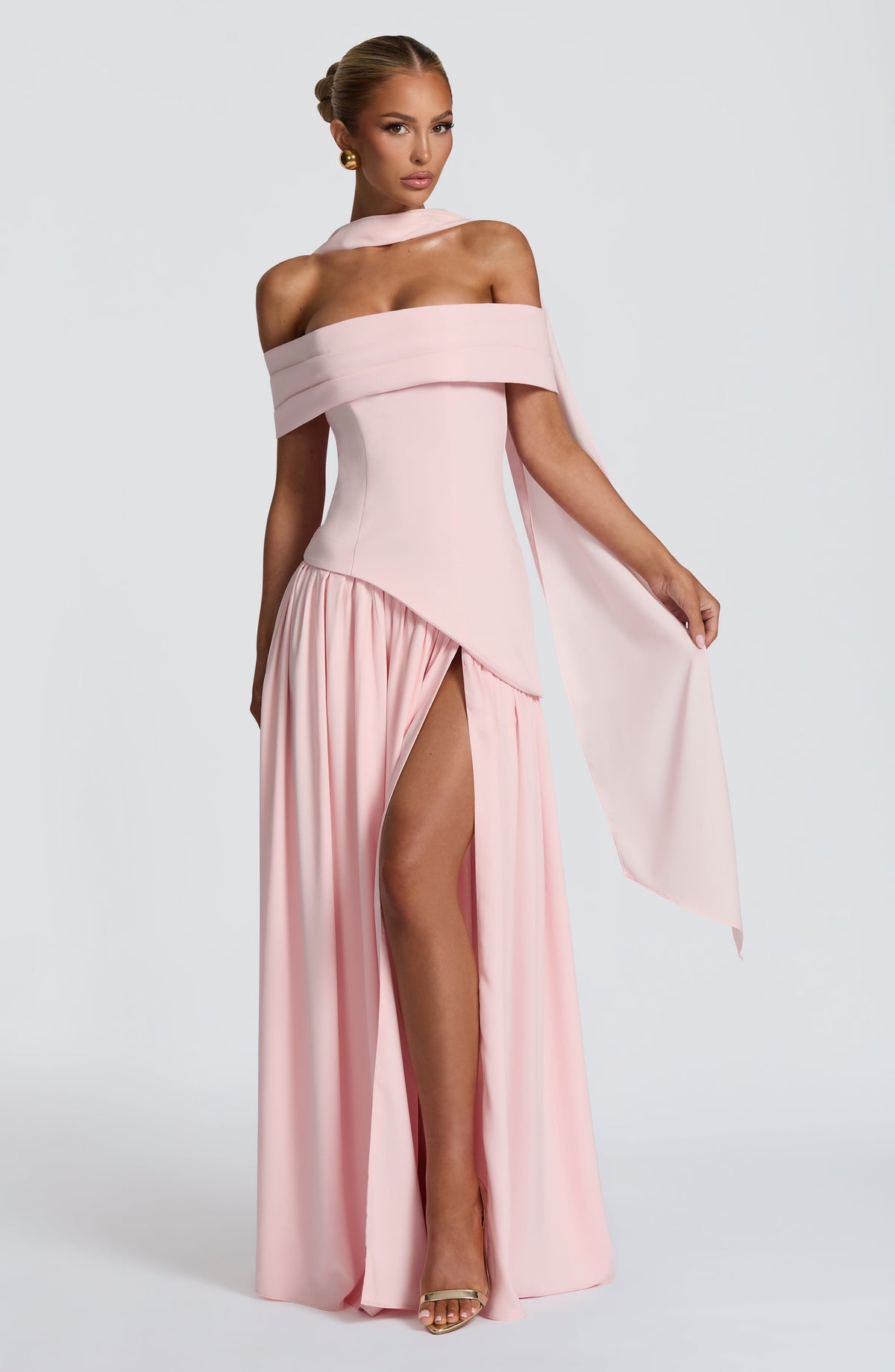 Dorothy Off-Shoulder High Slit Maxi Dress - Blush Avalabel