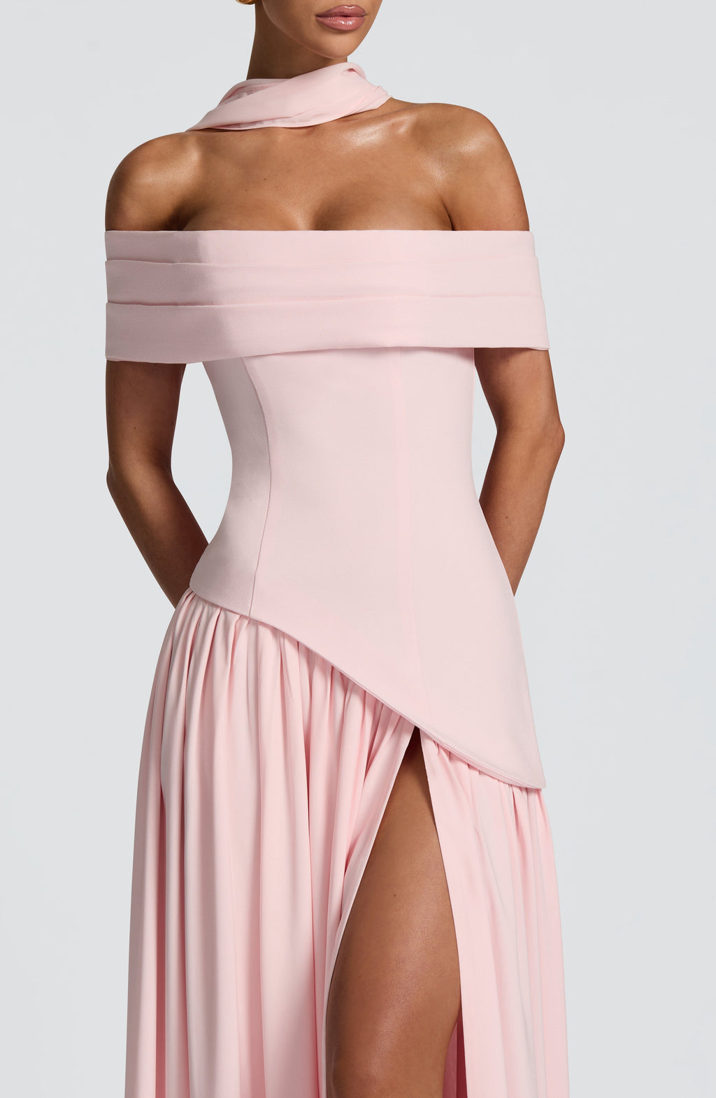 Dorothy Off-Shoulder High Slit Maxi Dress - Blush Avalabel
