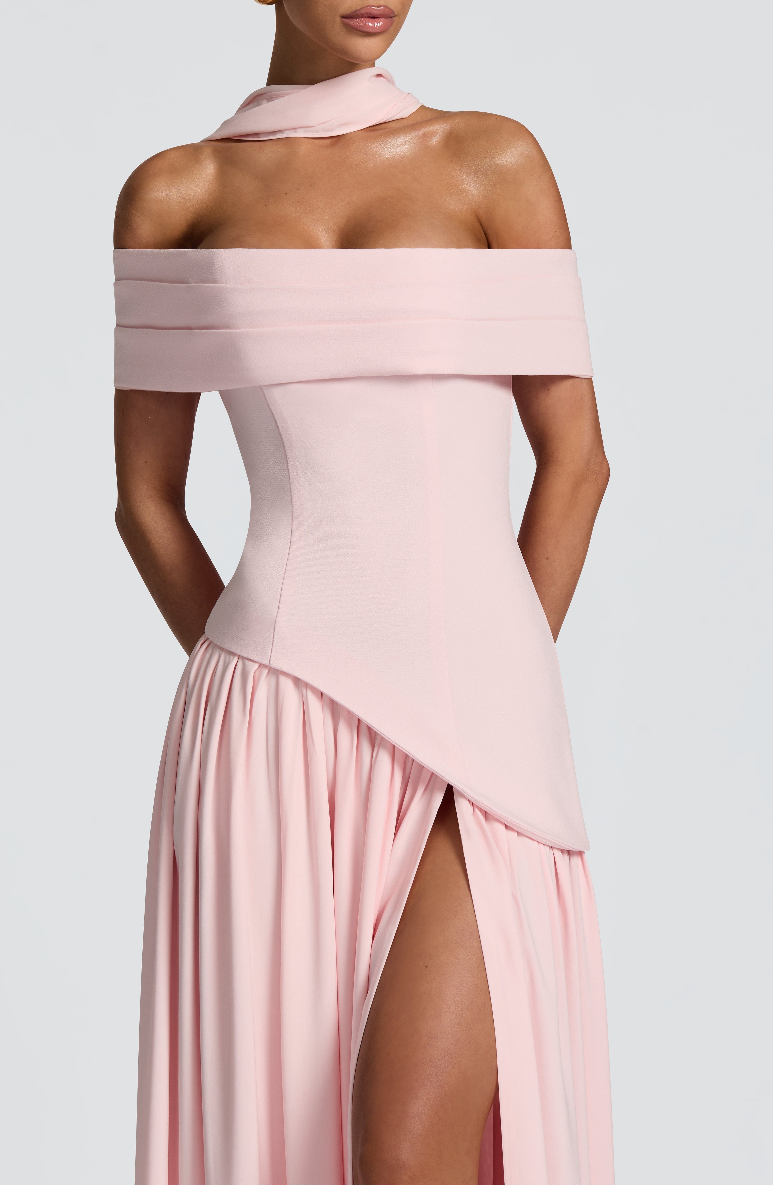Dorothy Off-Shoulder High Slit Maxi Dress - Blush Avalabel