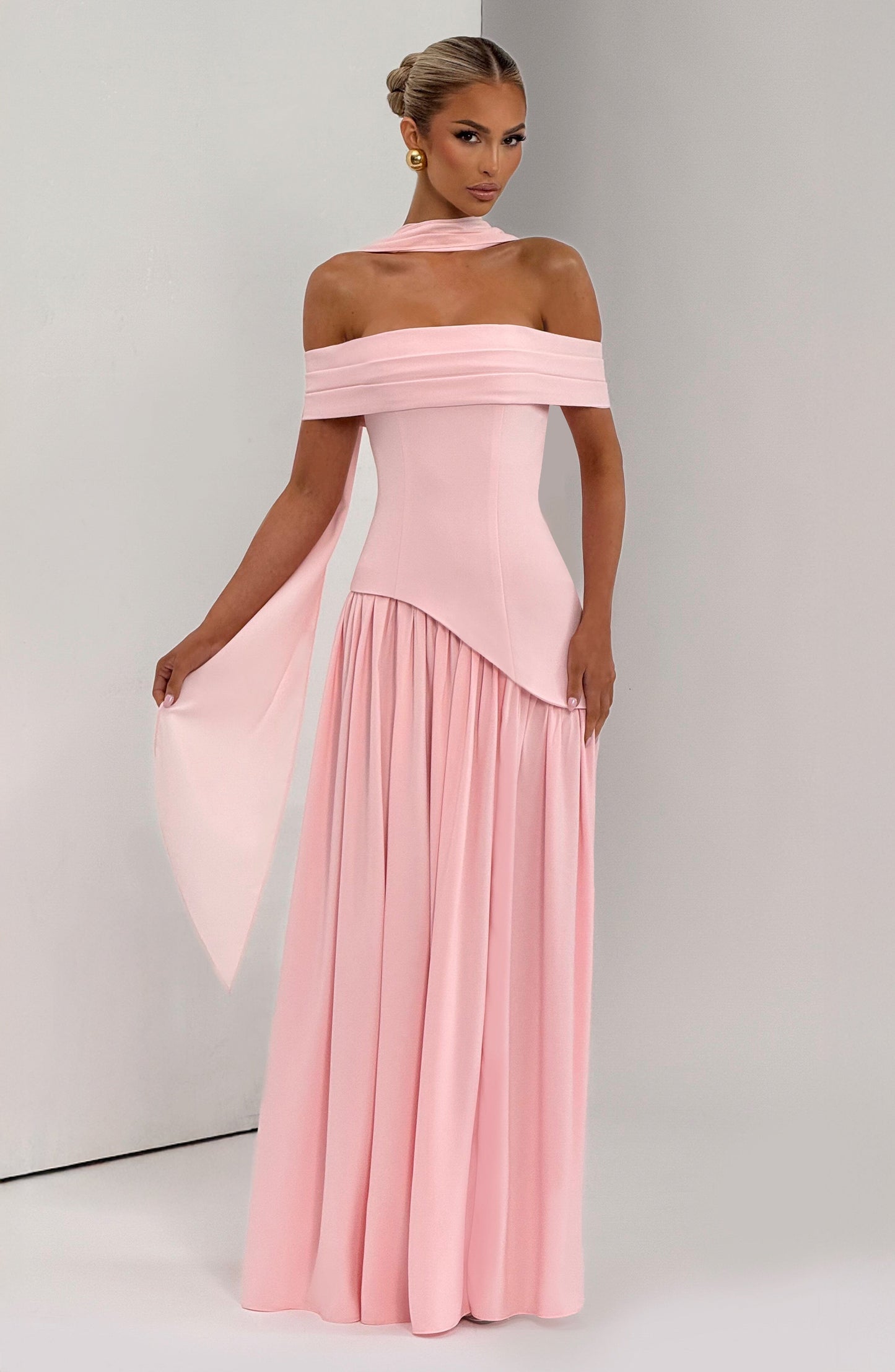 Dorothy Off-Shoulder High Slit Maxi Dress - Blush