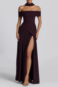 Dorothy Off-Shoulder High Slit Maxi Dress - Plum Avalabel