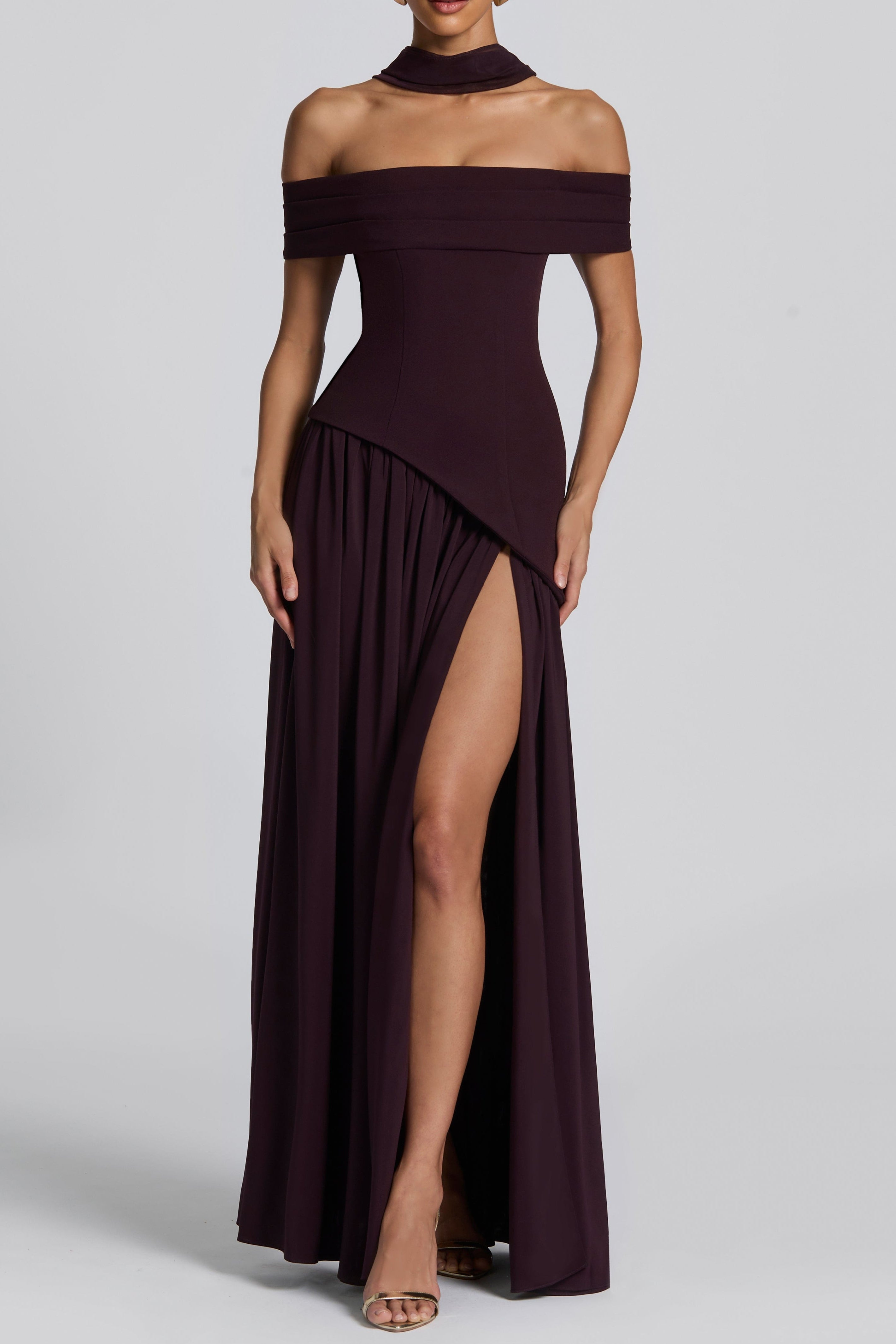 Dorothy Off-Shoulder High Slit Maxi Dress - Plum Avalabel